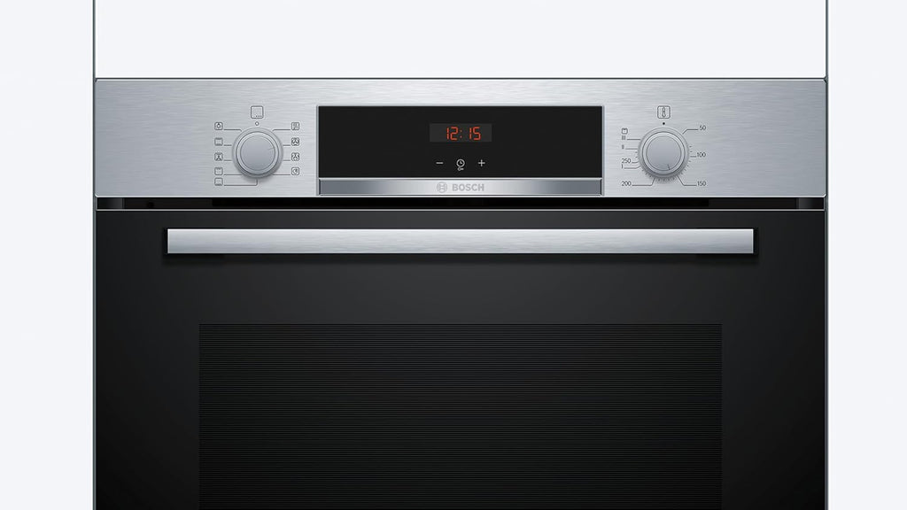 Bosch - Horno Multifunción, Serie 4, 60 cm. de ancho, Asistente de limpieza con agua, 3D Hotair, Acero, HBA514ES3