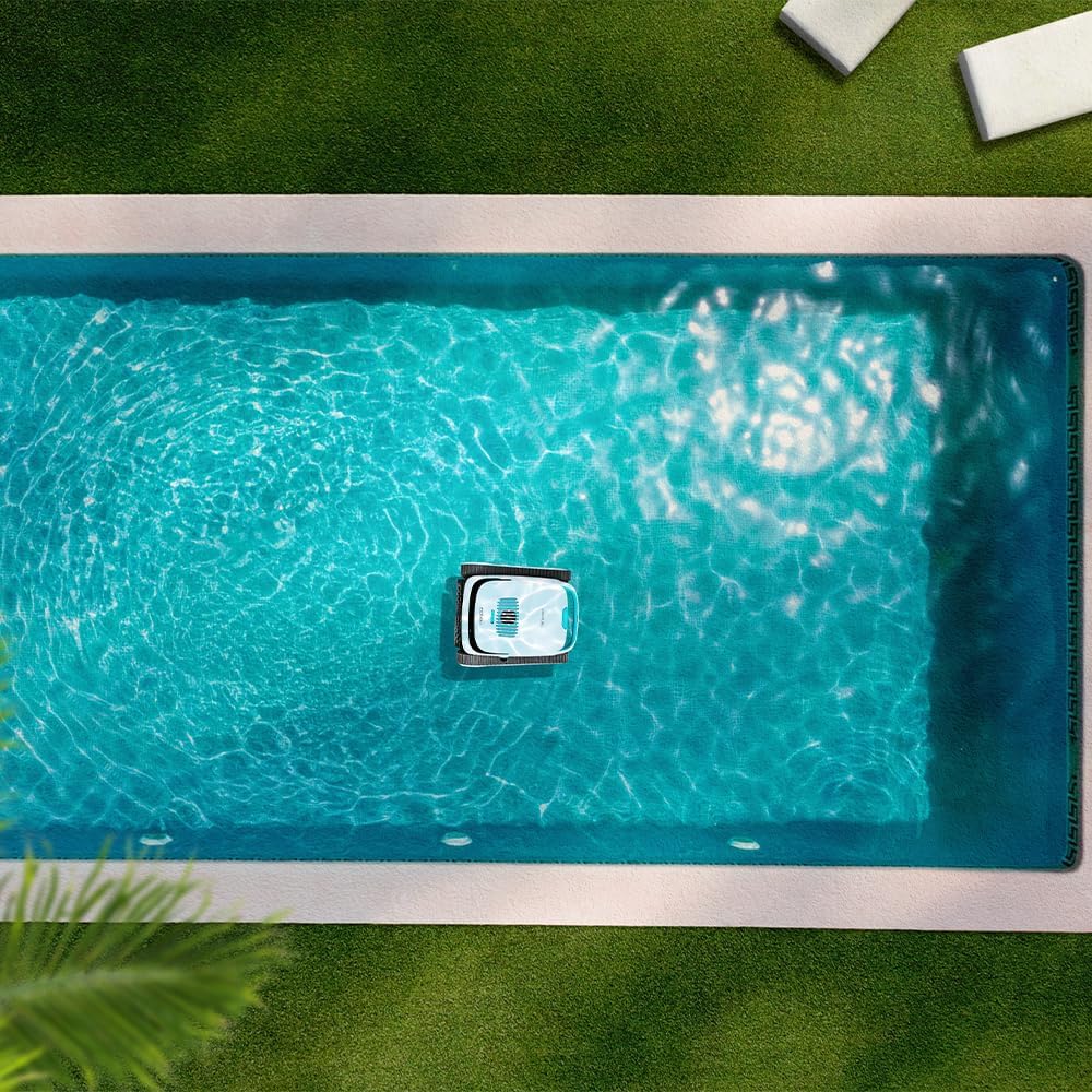 Cecotec Robot Limpiapiscinas para Fondos, Paredes y Línea de Flotación Conga Pooldroid 5000 TotalClean Pearl. Superficies 100m2, Pendiente Máx 90º, Limpieza Ordenada, Autonomía 100min, Capacidad 4L