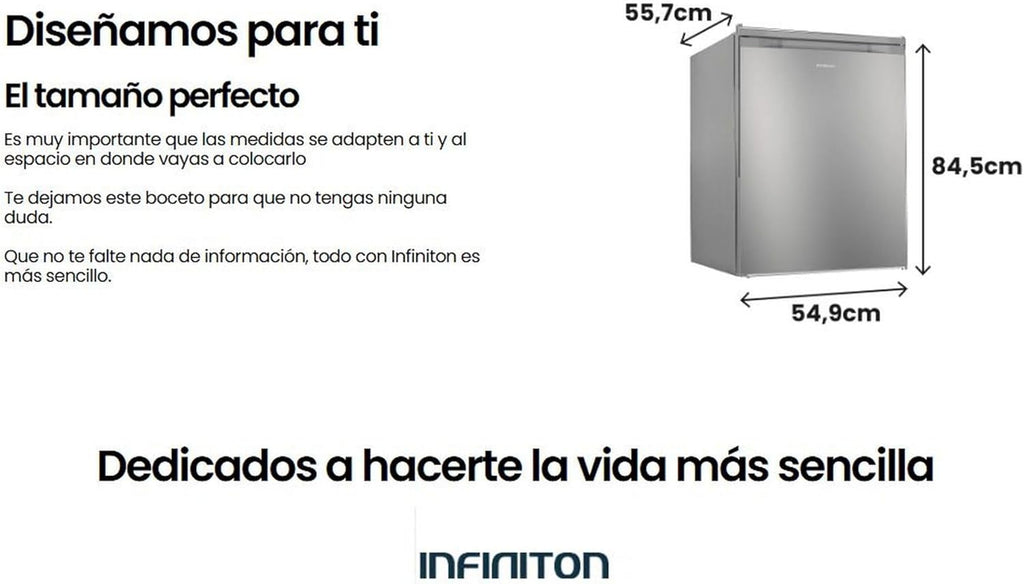 INFINITON CV-A85I - Congelador vertical, 80 Litros, 85 cm, 3 cajones, Control de temperatura, Puerta reversible, Regulación en Altura, E, Inox