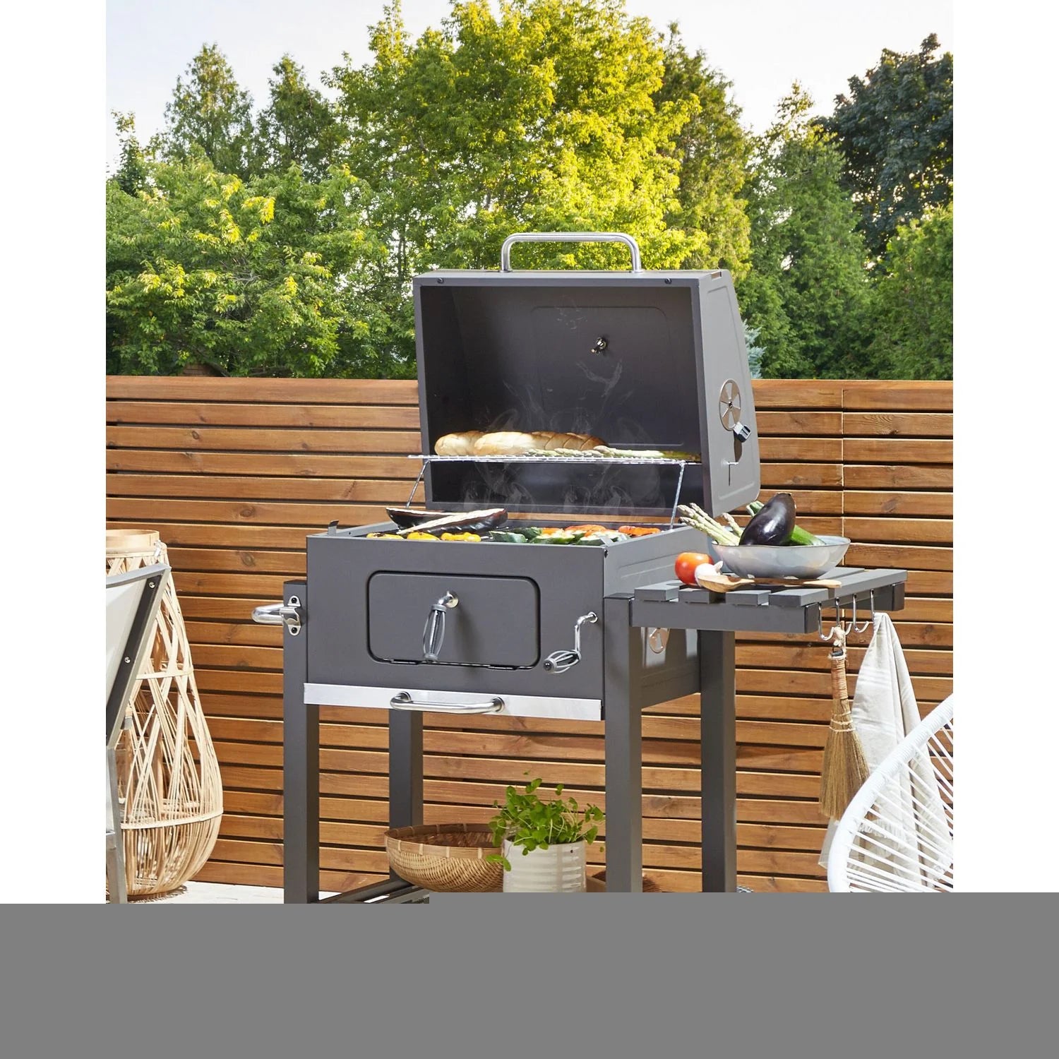Barbacoa De Carbón Parrilla De Acero Gris Con Tapa Rejilla Ruedas 2 Estantes Termómetro Cenicero Extraíble Jardín Pavlof - Gris