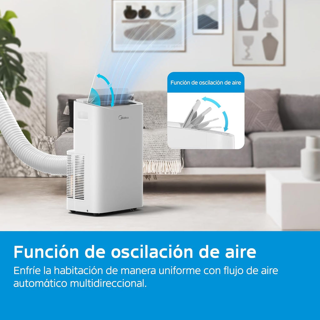 MIDEA Pingüino Aire Acondicionado Portátil 3 en 1 | 3000 Frigorías / 12000 BTU | Air conditioner Silencioso 43m2 - Deshumidificador Ventilador Climatizador 3500 W - 4 modalidades con kit de ventana
