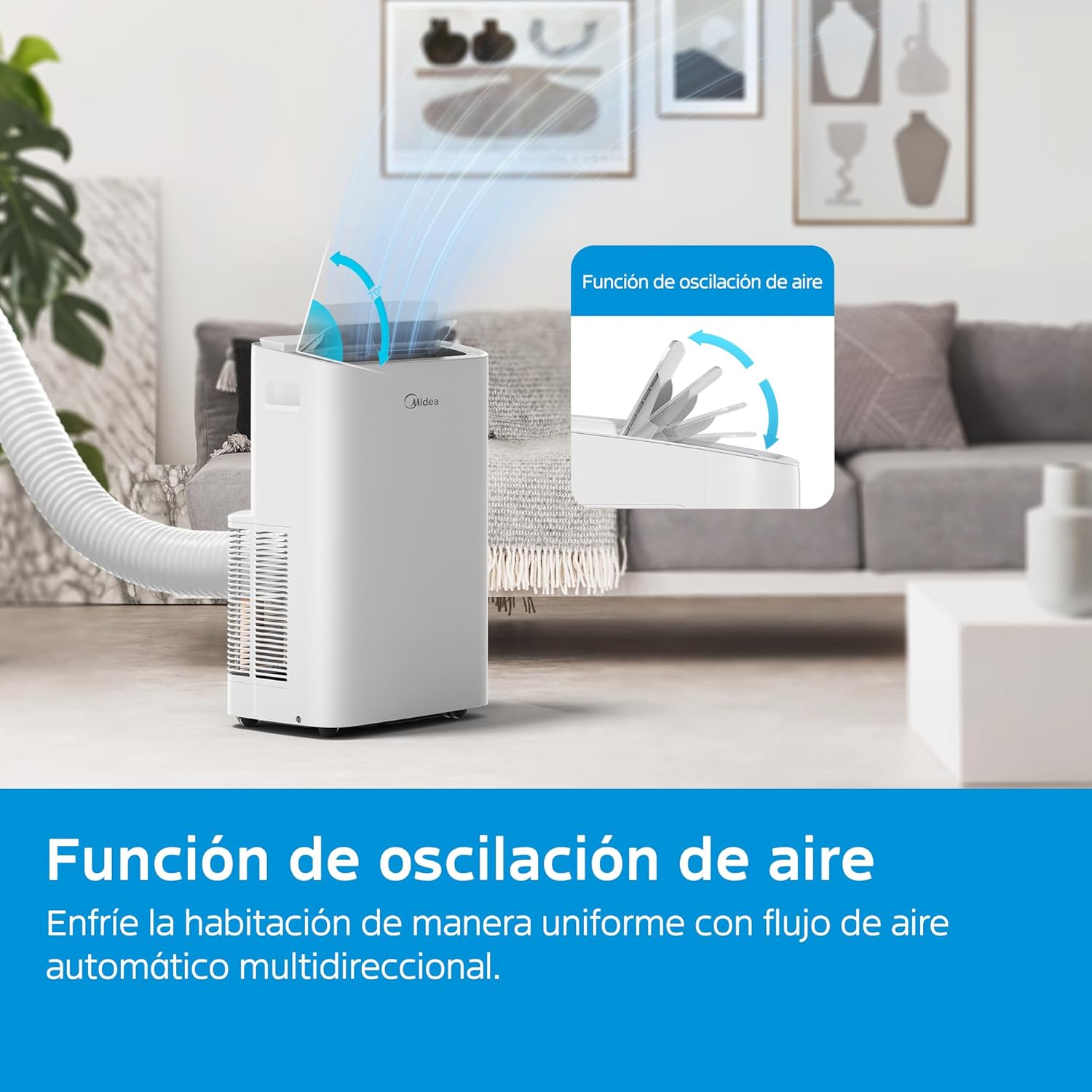 MIDEA Pingüino Aire Acondicionado Portátil 3 en 1 | 3000 Frigorías / 12000 BTU | Air conditioner Silencioso 43m2 - Deshumidificador Ventilador Climatizador 3500 W - 4 modalidades con kit de ventana