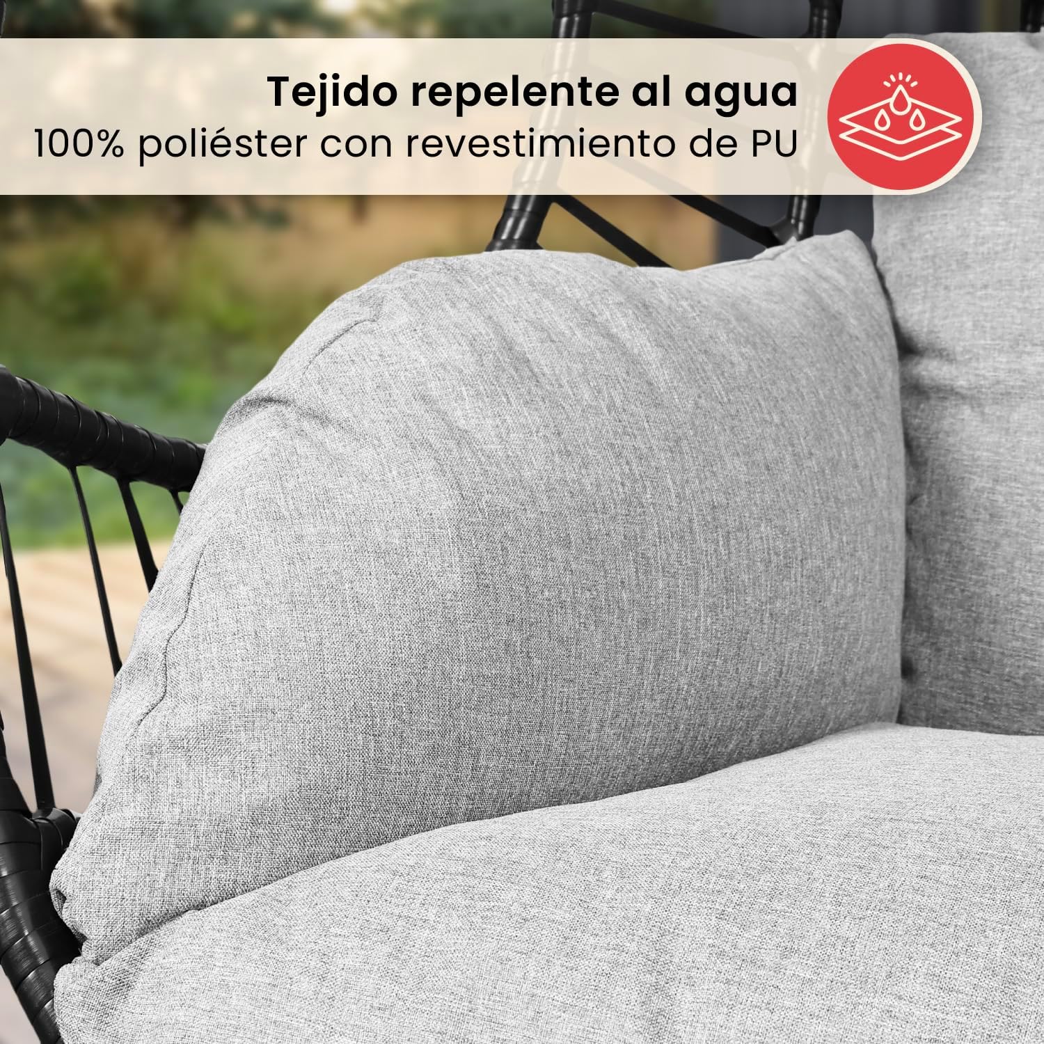 Swoods XXL Silla Colgante de Jardín - para Interior y Exterior - Silla Colgante con Base - Incluye Cojines - Resistente a la Intemperie - Carga máxima 150 kg