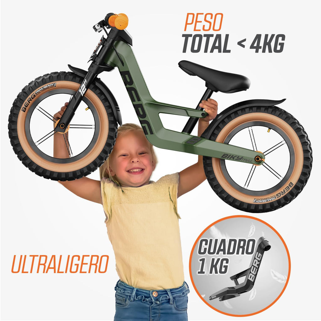 Berg Biky Cross | Bicicleta sin Pedales para niños Desde 2 años | Ruedas 12 Pulgadas | con Freno de Mano | Diseño Seguro y Ligero | Ajustable para Crecimiento