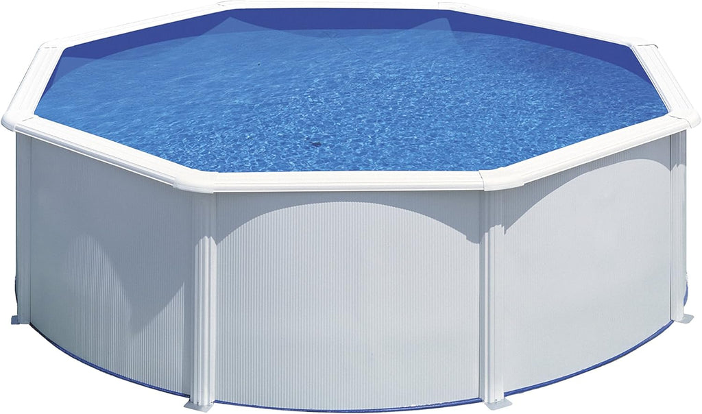 Piscina de Acero Elevada,Redonda con Aspecto Acero Blanco. Piscinas Desmontables para Jardín 350 x 120 cm - Piscina Gre KIT350ECO Fidji.