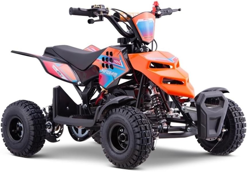 Miniquad Infantil Gasolina Raptor-R4 49cc (Gasolina Mezcla), Naranja, niños de 4 a 10 años