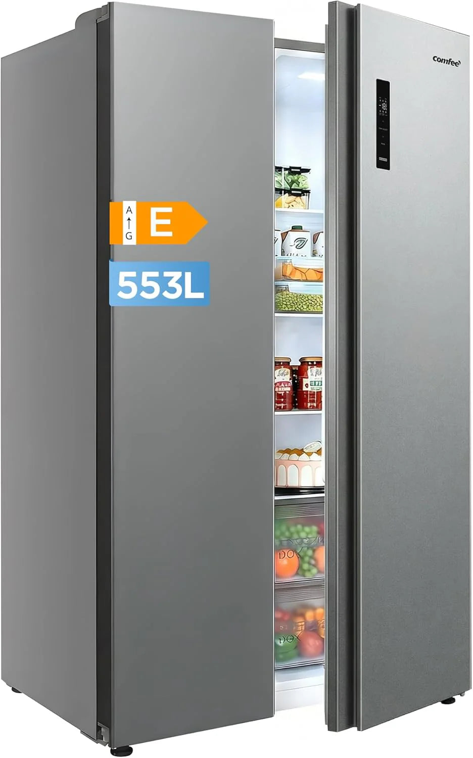 Comfee ' RCB169DK2(E) Refrigerator with Freezer/Height 150cm/Low Frost/Adjustable Temperature Refrigerator/LED Light/195 kWh/year/115L Refrigerator/59L Freezer/Black