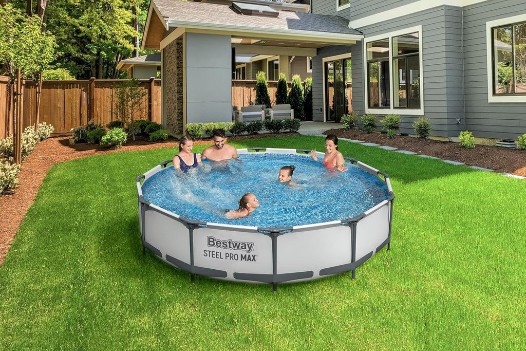 Bestway Steel Pro MAX Frame - Juego de Piscina con Bomba de Filtro, diámetro de 366 x 76 cm, Color Gris Claro, Redondo