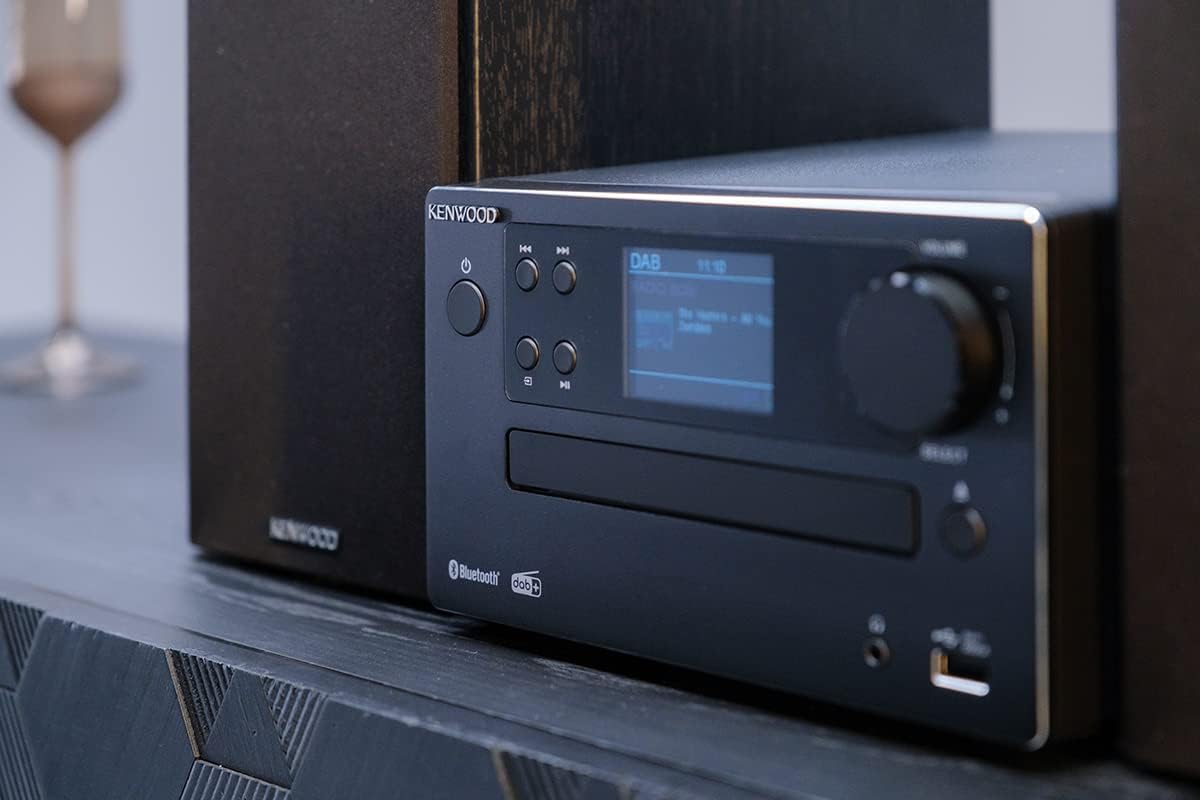 Microcadena HiFi Kenwood M-725DAB-B con CD, USB, Dab+ y Bluetooth Audio-Streaming. Color: Negro - Mini Equipo de Musica para casa