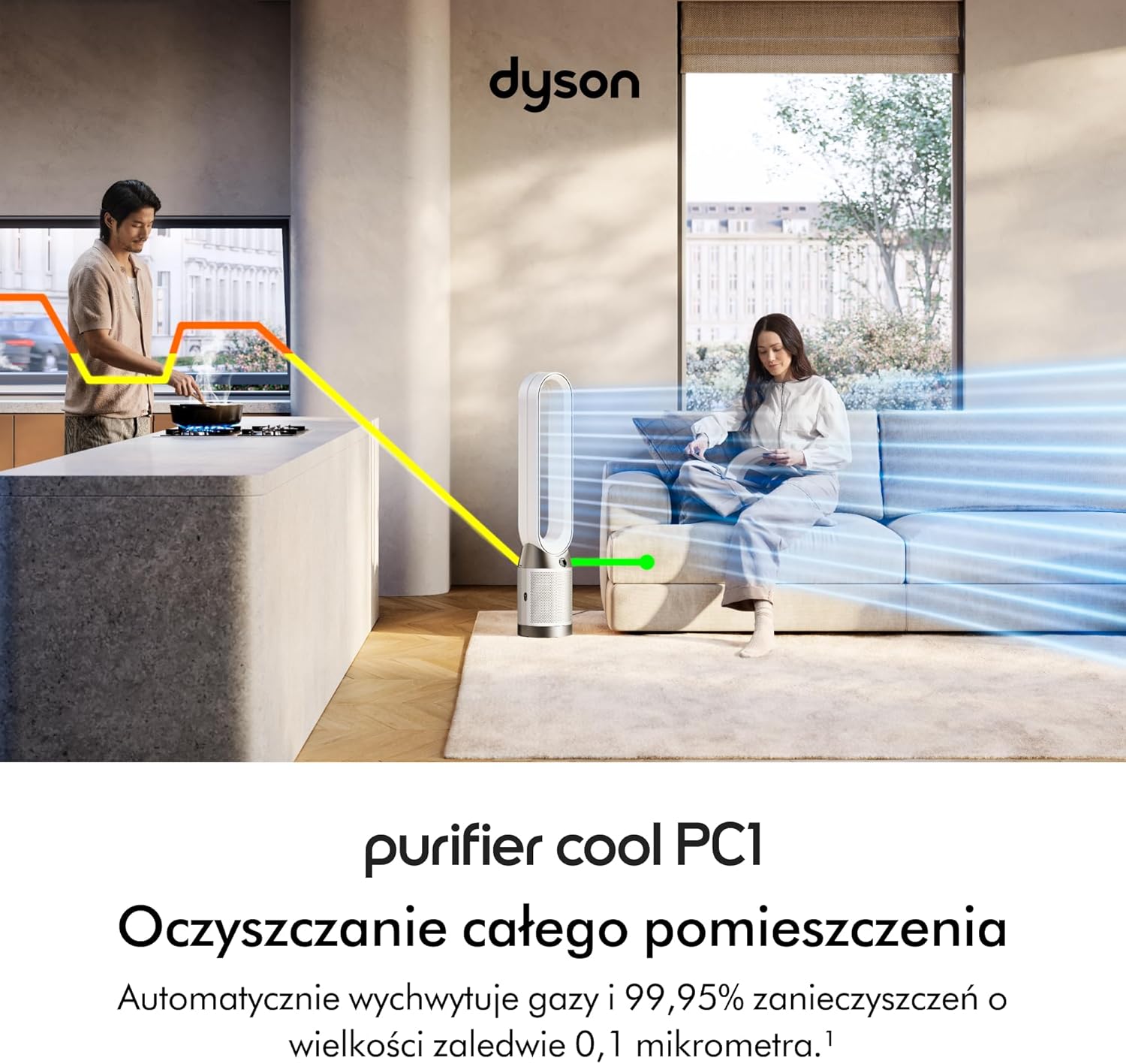 Dyson Purifier Cool PC1 chłodzący oczyszczacz powietrza o dużej mocy (Biały/Biały)