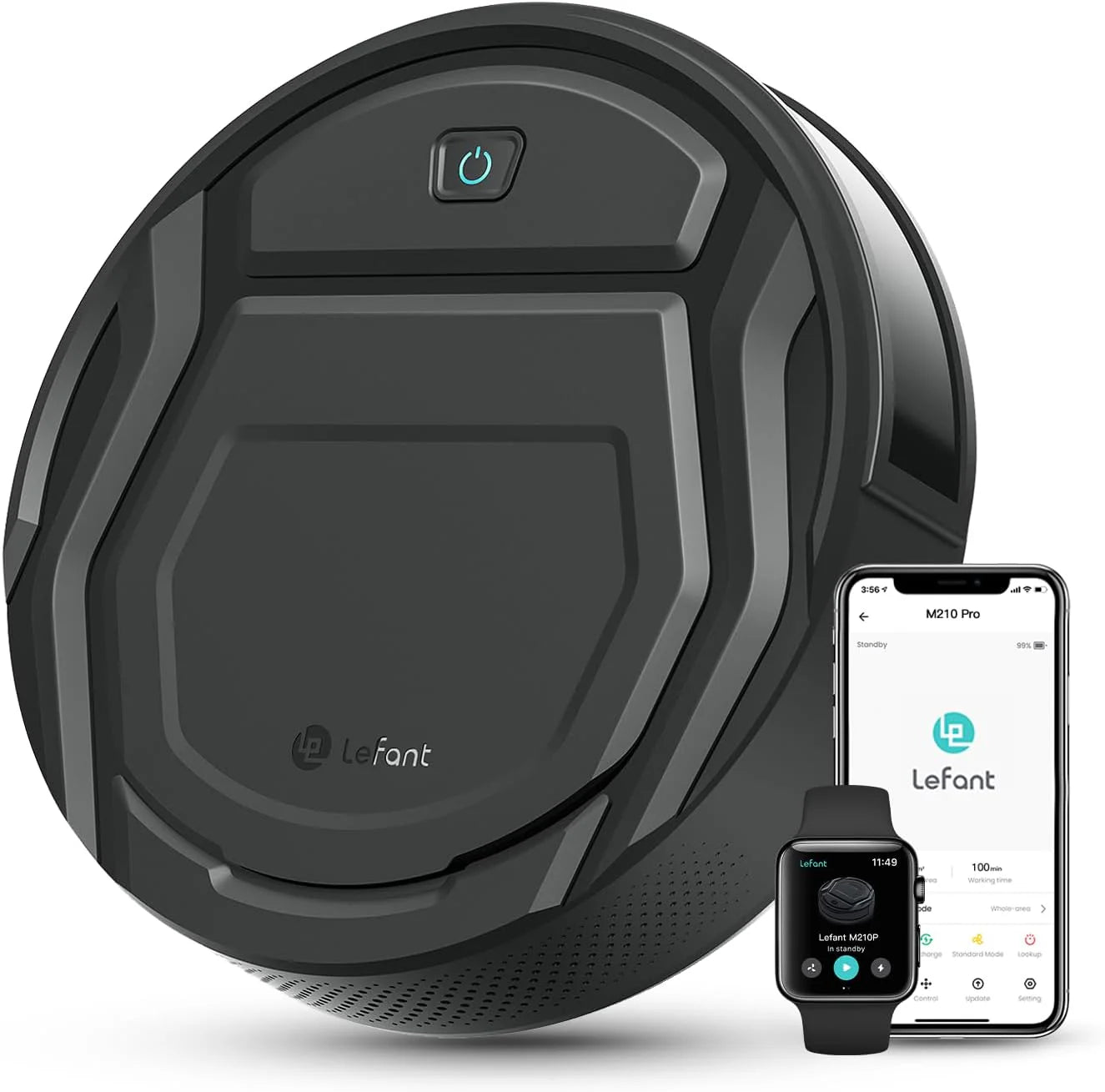 Lefant M210 Pro Robot Vacuum Cleaner, 2200 Pa Suction, 120 Min Autonomy, Tangle-Free Robot Vacuum Cleaner, Thin, Ideal for Pet Hair, Low Hair Carpets, Wi-Fi/App/Alexa, Grey