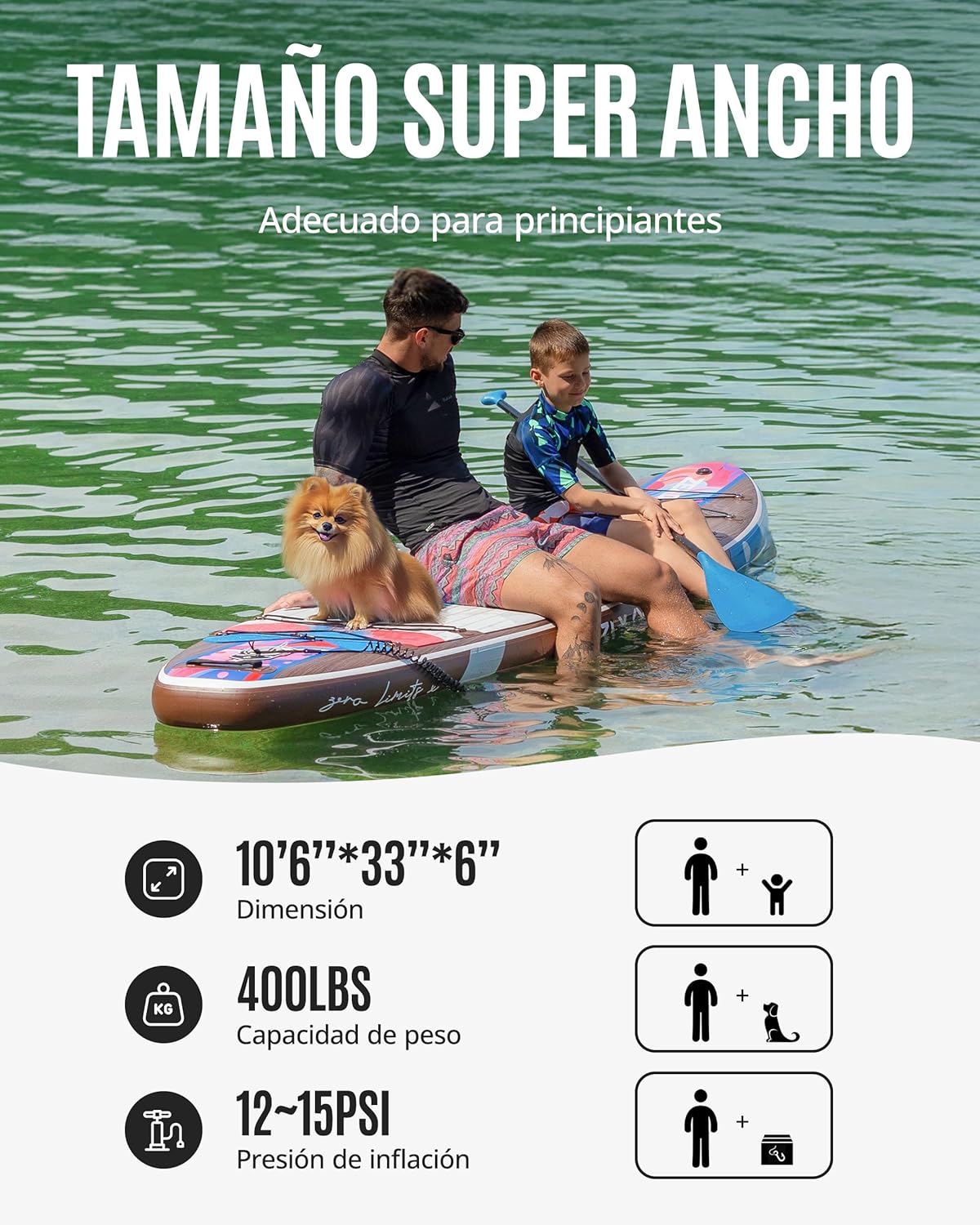 ZLX Tabla de Surf de Remo con Asiento de 320 cm, Inflable, para Adultos, Apta para Principiantes, Amplia y Estable, Antideslizante