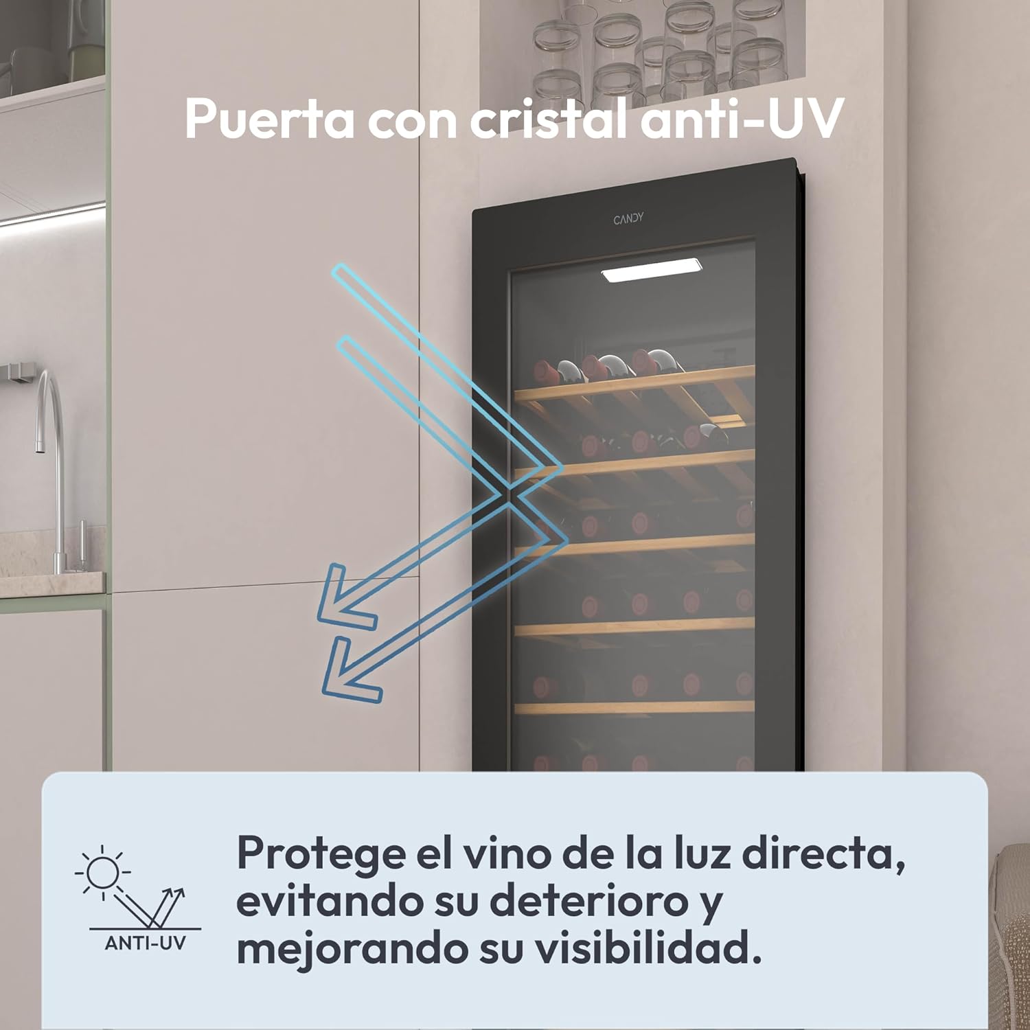 Candy DiVino CWC058, Vinoteca, 58 Botellas, WiFi, App hOn, Puerta Reversible, 10 Baldas, Tratamiento Anti-UV, Compresor Antivibraciones, Iluminación LED, Control Digital,Tirador Integrado, 37DB, Negro