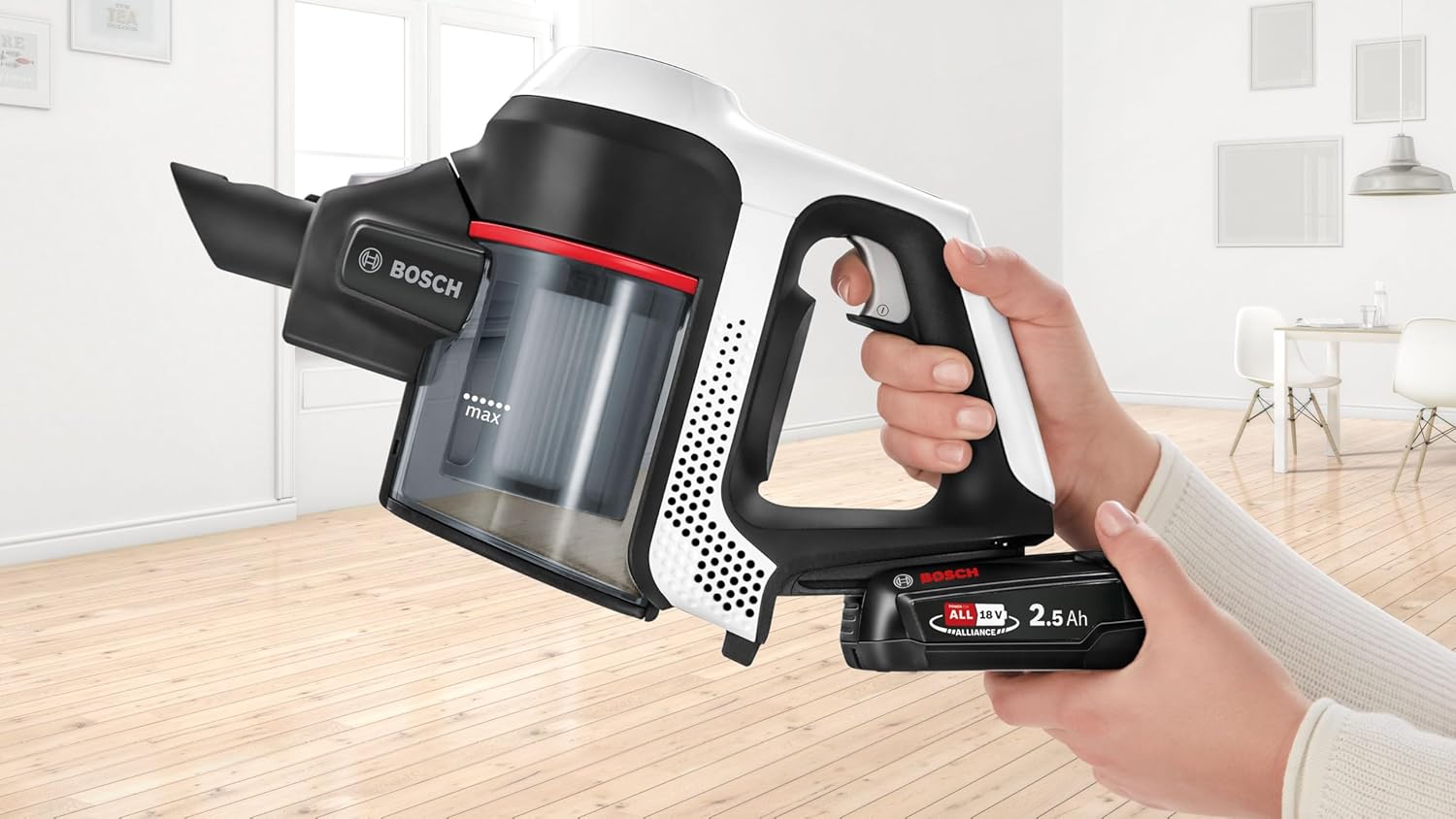 Bosch BBS611AM Unlimited Serie | 6 - Aspiradora 2en1 vertical y de mano, sin bolsa y sin cable, batería de 18V, color blanco