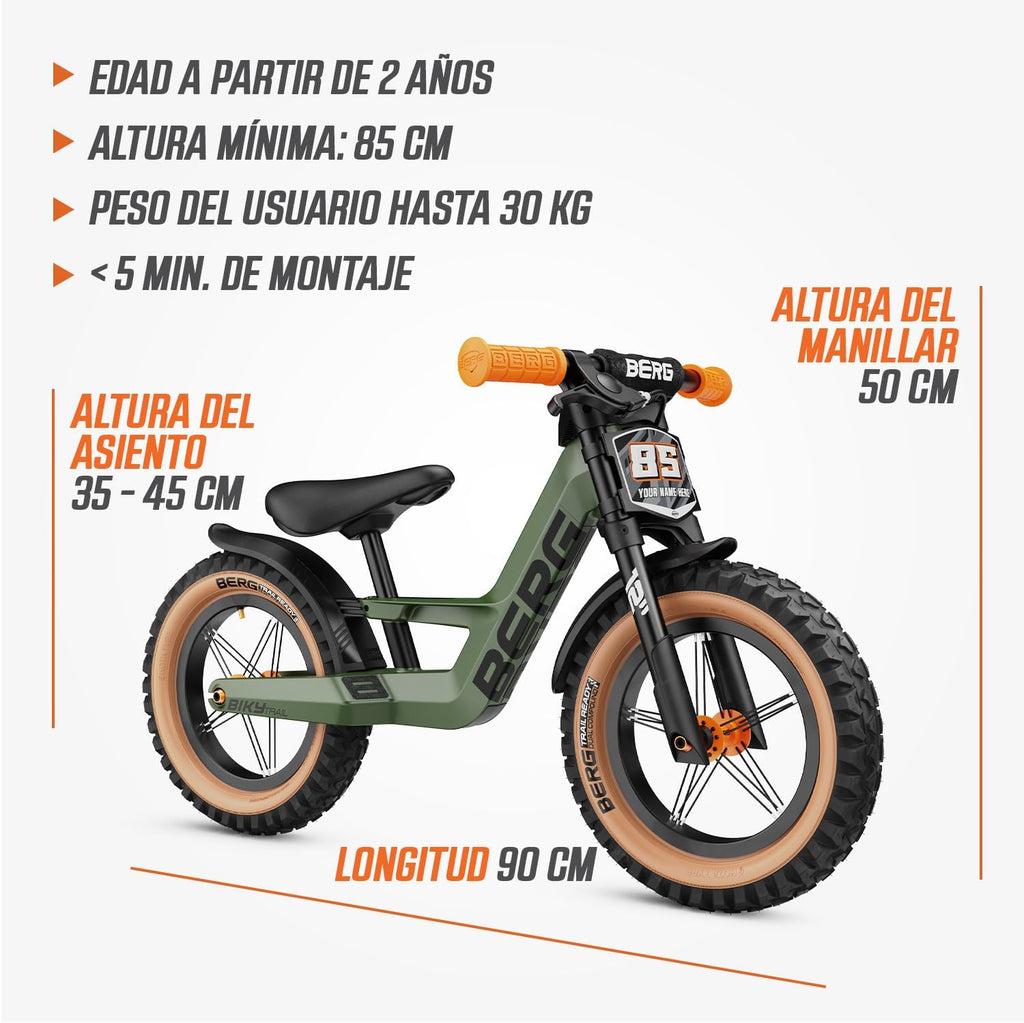 Berg Biky Cross | Bicicleta sin Pedales para niños Desde 2 años | Ruedas 12 Pulgadas | con Freno de Mano | Diseño Seguro y Ligero | Ajustable para Crecimiento