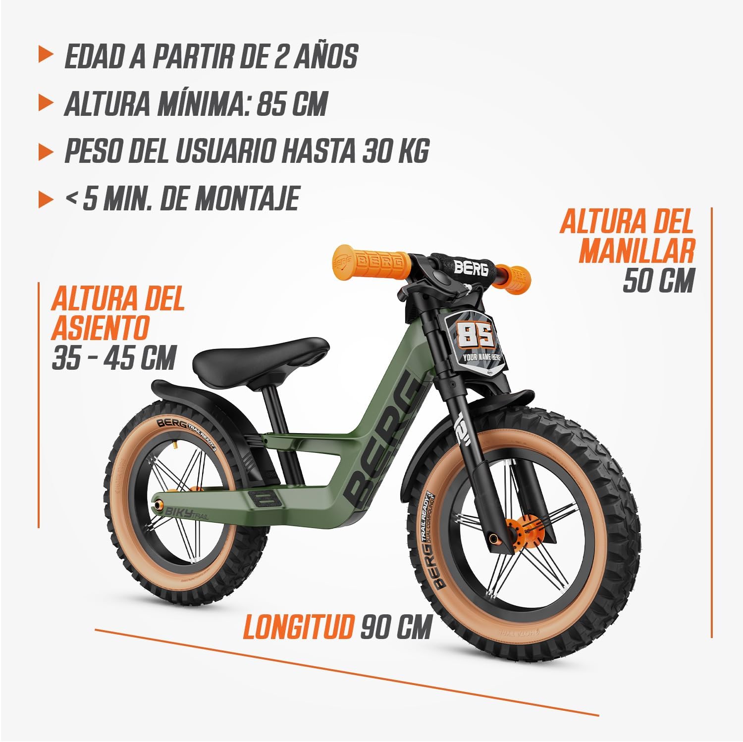 Berg Biky Cross | Bicicleta sin Pedales para niños Desde 2 años | Ruedas 12 Pulgadas | con Freno de Mano | Diseño Seguro y Ligero | Ajustable para Crecimiento