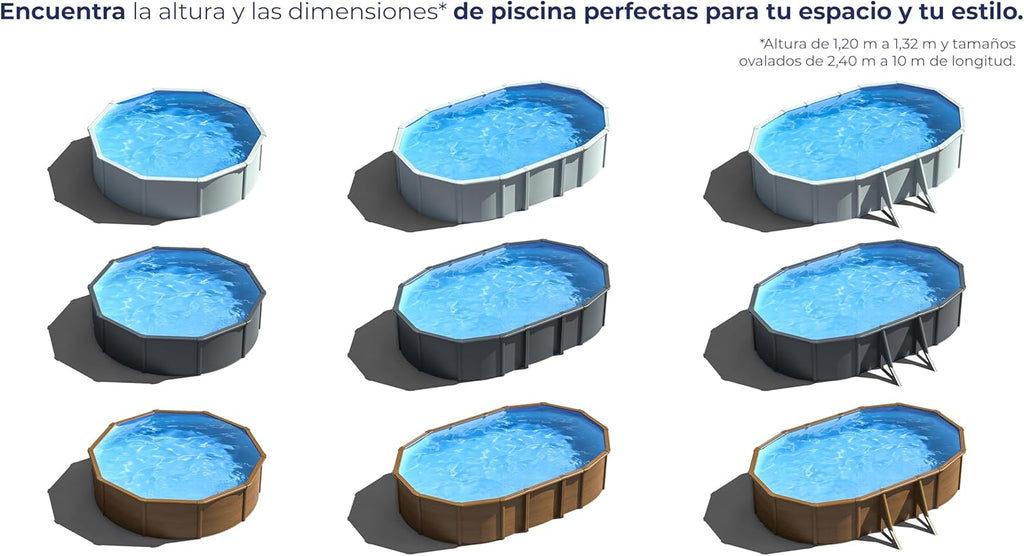 Gre KIT240GF Piscina de Acero Elevada, Redonda con Aspecto Acero Grafito, Piscinas Desmontables para Jardín, 240 x 120 cm, Kea