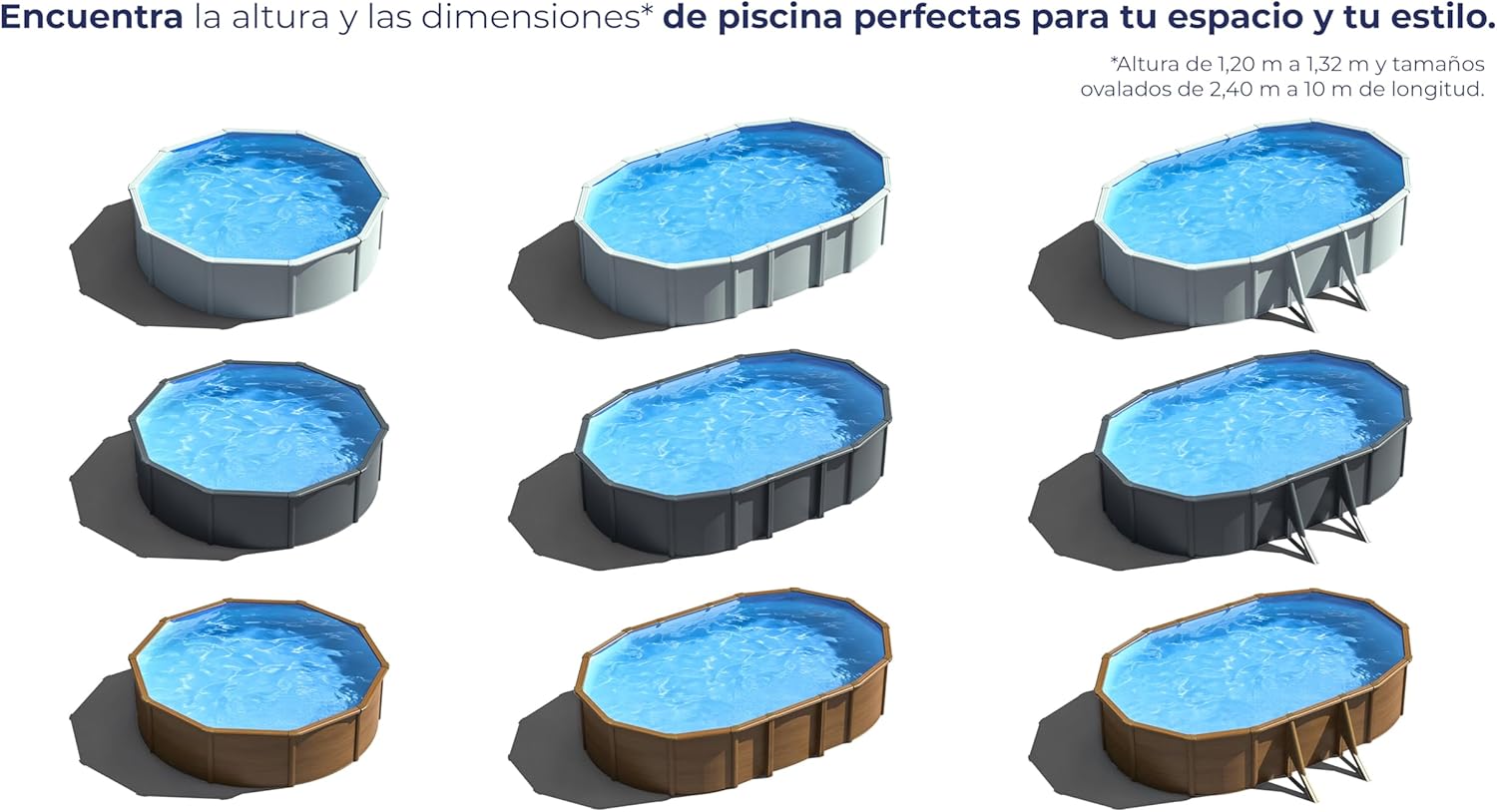 Gre KIT240GF Piscina de Acero Elevada, Redonda con Aspecto Acero Grafito, Piscinas Desmontables para Jardín, 240 x 120 cm, Kea