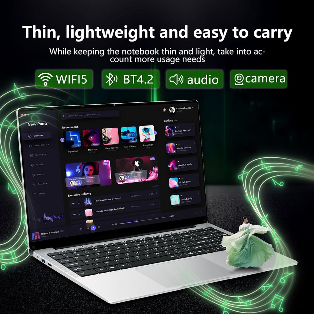 Ordenador Portátil 15,6 Pulgadas, PC Portatil Celeron N4000 8GB LPDDR4 256GB SSD, Computadora Portátil 1920*1080 IPS FHD Pantalla, Portatiles Mini HDMI Laptop Win 11 Pro TF Card USB 3.0 Ordenador