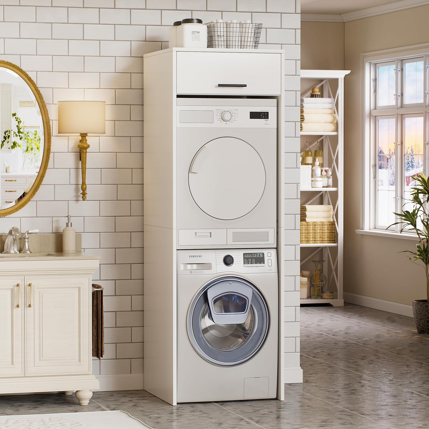 MSFE Armario para Secadora y Lavadora,Mueble Lavadora con Espacio de Almacenamiento,Estantería Organizador de Baño,Estantería para Cuarto de Baño,200 * 65 * 65 CM,Enviado en 2 Paquetes
