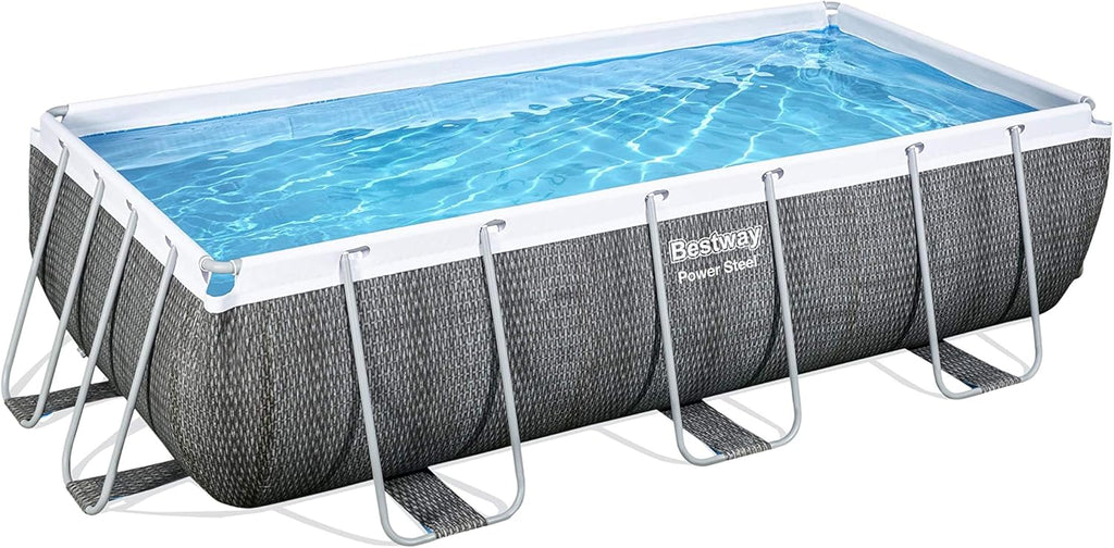 Bestway 56721 - Piscina Desmontable Tubular Power Steel Diseño Rattan 404x201x100 cm Depuradora de cartucho de 2.006 litros/hora Con Escalera