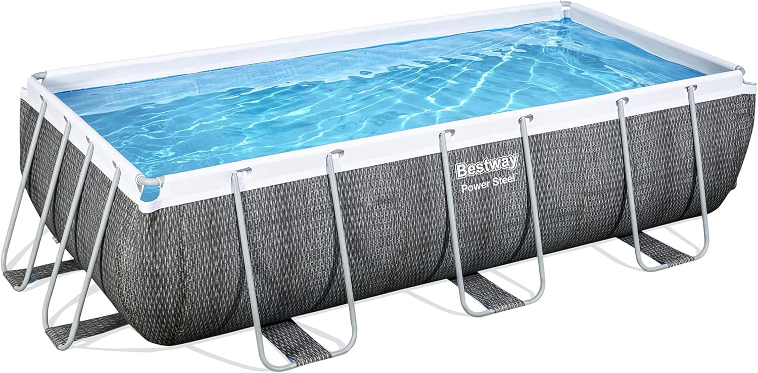 Bestway 56721 - Piscina Desmontable Tubular Power Steel Diseño Rattan 404x201x100 cm Depuradora de cartucho de 2.006 litros/hora Con Escalera