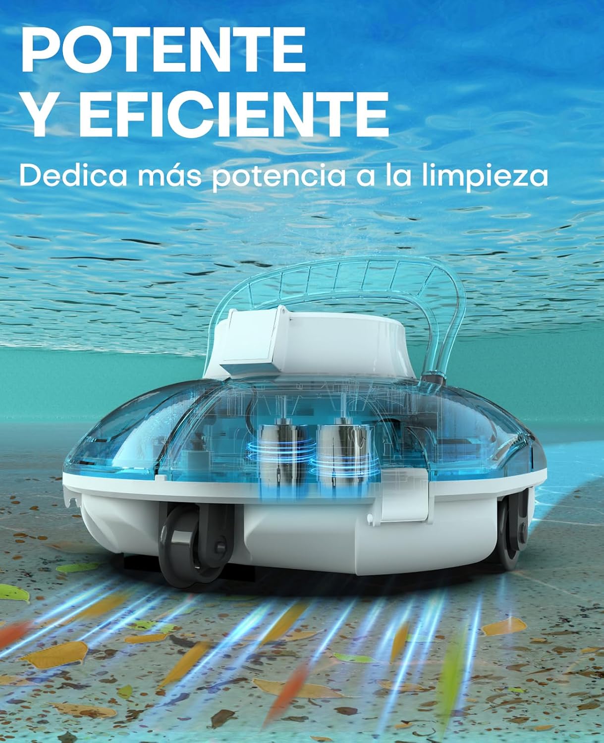 WINNY POOL CLEANER Winny 200 Limpiafondos Piscina, Inalámbrico Robot Limpiafondos Piscina, 75Min Autonomía, Piscinas Desmontables 60m², Doble Filtración, Estacionamiento Auto(Transparente Azul-Blanco)