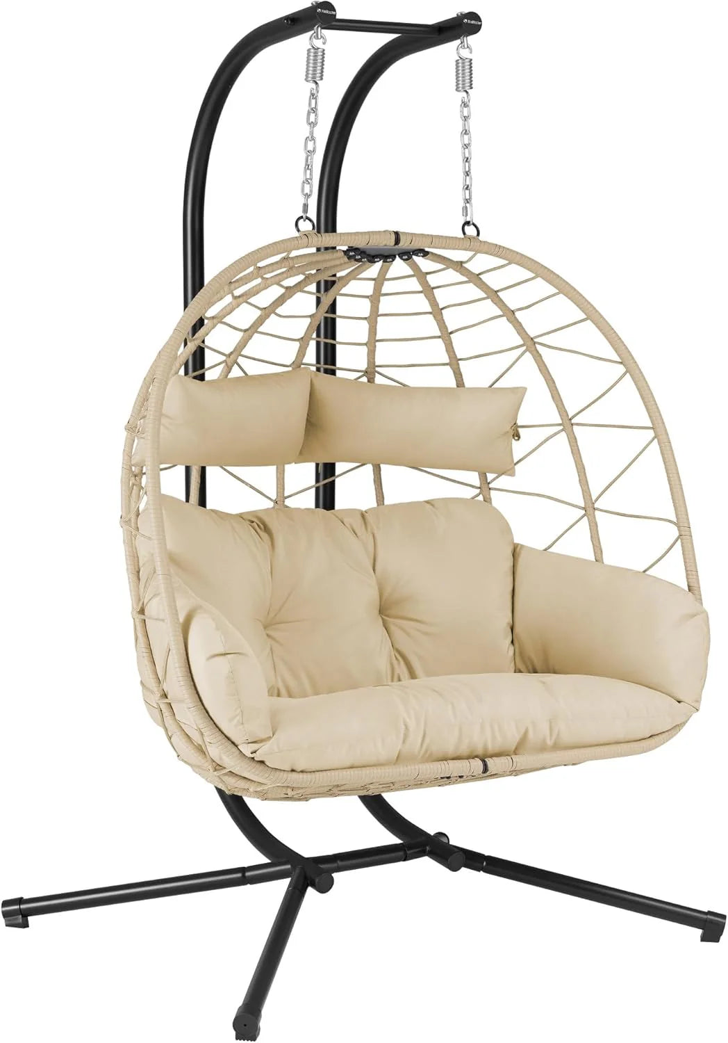 Hanging Chair with Stand, Cushion and Pad XXL | 2 People | Indoor and Outdoor Hanging Swing | Metal Structure, Garden/Terrace Swing, Egg Chair, Hanging Basket