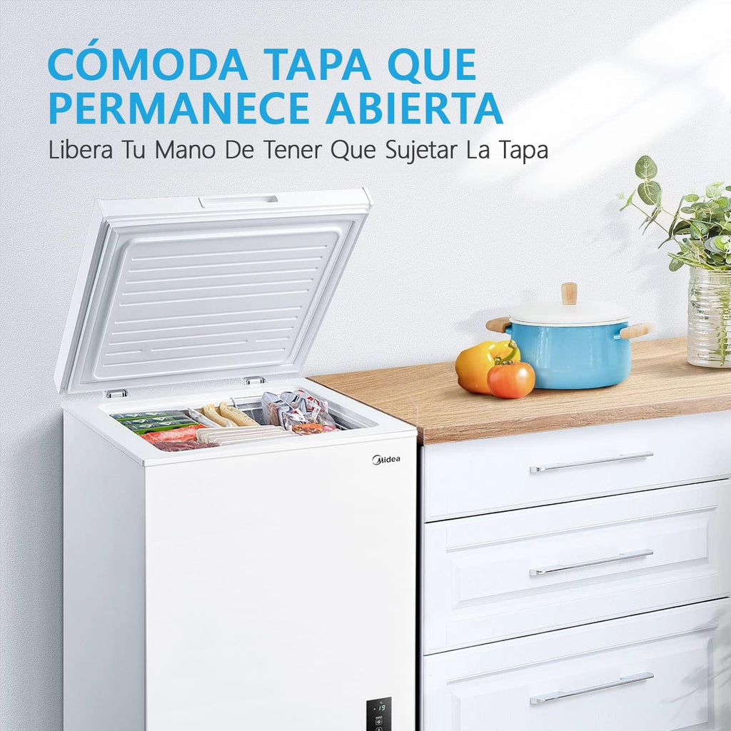 MIDEA Arcon Congelador Pequeño Horizontal de 99L, Motor Inverter, Control Electrónico de Temperatura, Tecnologia D-TYPE Tube, Cestas con Asa, Easy Move, Silencioso 39dBA, Bajo Consumo, Blanco