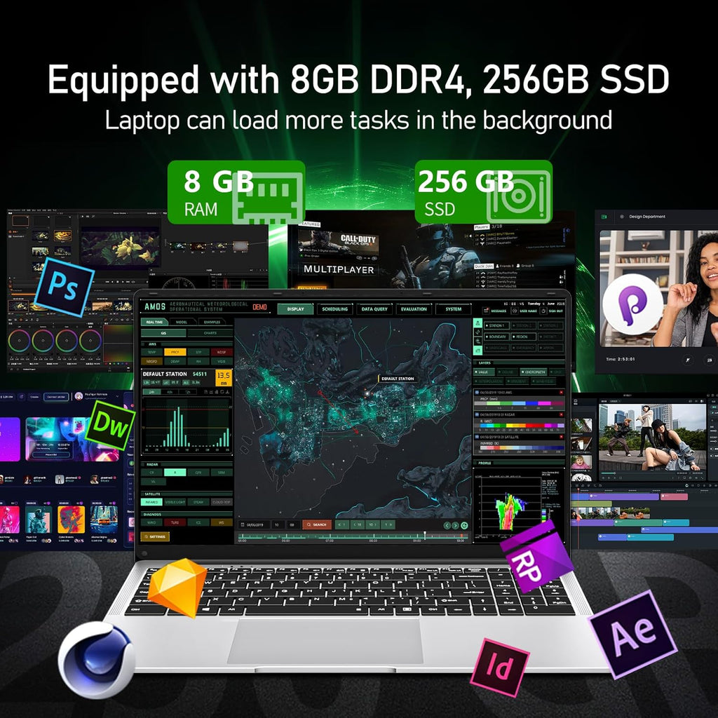 Ordenador Portátil 15,6 Pulgadas, PC Portatil Celeron N4000 8GB LPDDR4 256GB SSD, Computadora Portátil 1920*1080 IPS FHD Pantalla, Portatiles Mini HDMI Laptop Win 11 Pro TF Card USB 3.0 Ordenador
