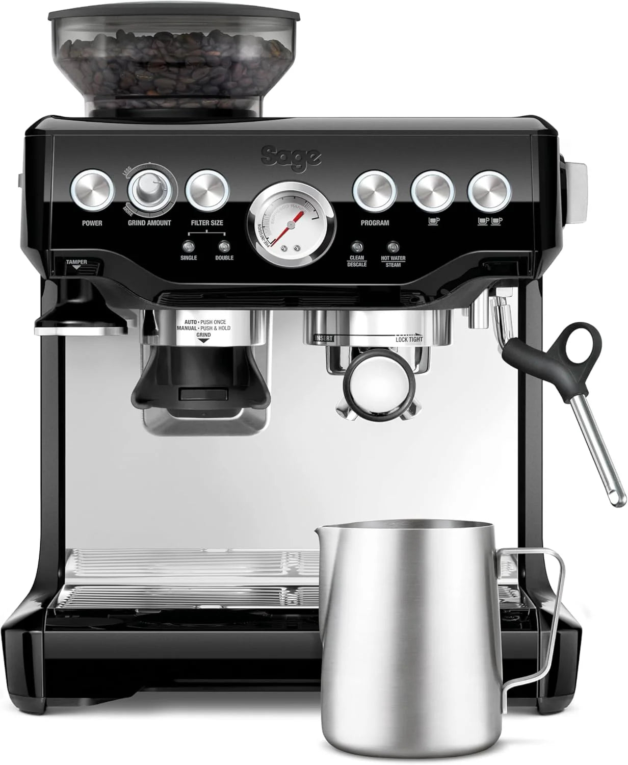 Sage - The Barista Express - Professional Coffee Maker with Manual Milk Frother and Integrated Grinder - Customizable Microfoam - Stainless Steel, Temperature Control Pitcher