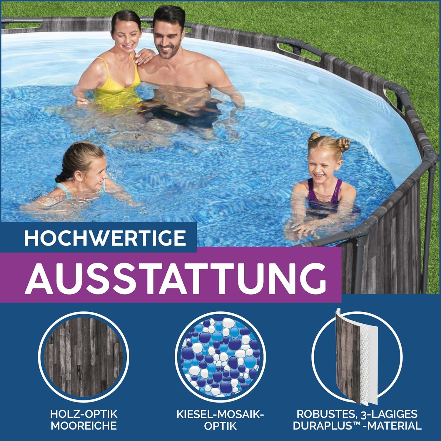 Bestway Steel Pro MAX Frame - Piscina Redonda (366 x 100 cm, Incluye Bomba de Filtro, Efecto Madera)