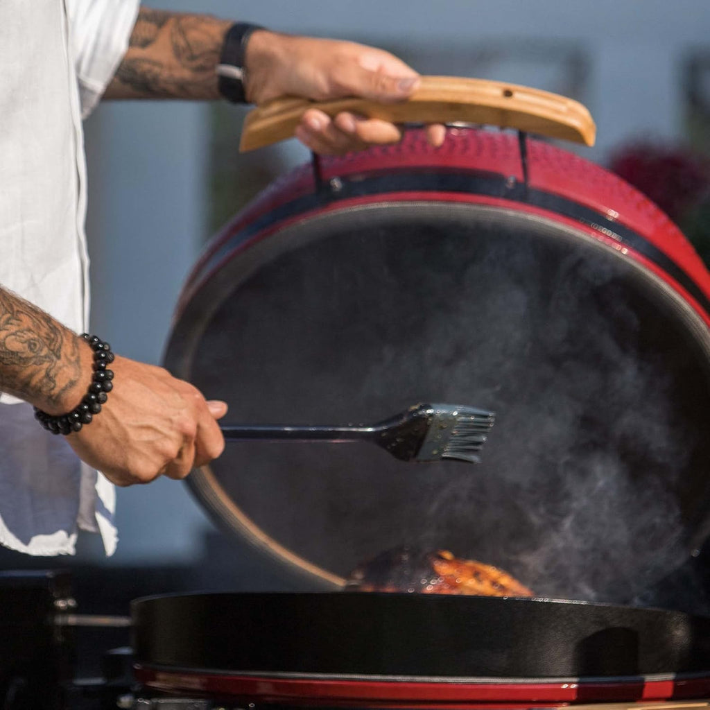 Kamado BONO BBQ - Barbacoa Grande XXL con 10 accesorios - Ø 64 cm Kamado Barbacoa con Accesorios - Parrilla ahumador rojo en la terraza, balcón o jardín