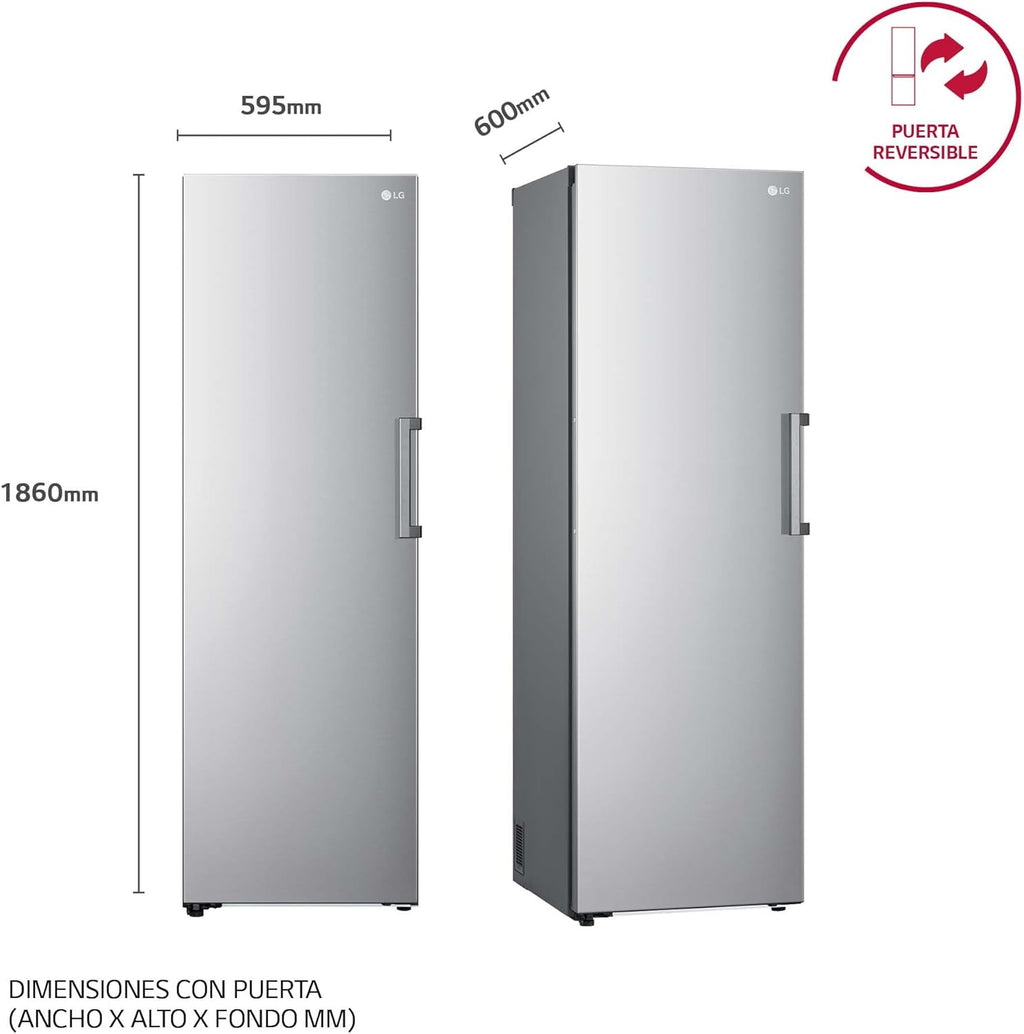 GFT41PZGSZ - Congelador No Frost Total, 1 Puerta, Compresor Smart Inverter, de 355 L y 186 cm, Congelador Vertical con Funcion de Congelacion Rapida, Color Inox