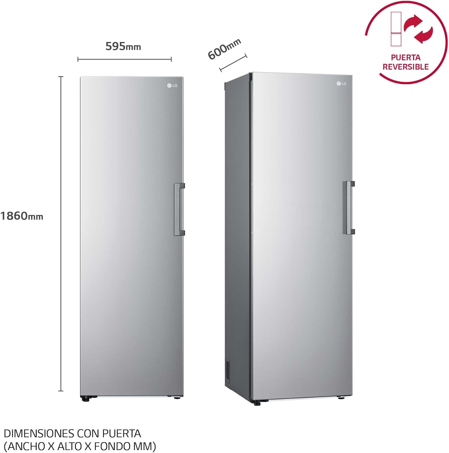 GFT41PZGSZ - Congelador No Frost Total, 1 Puerta, Compresor Smart Inverter, de 355 L y 186 cm, Congelador Vertical con Funcion de Congelacion Rapida, Color Inox