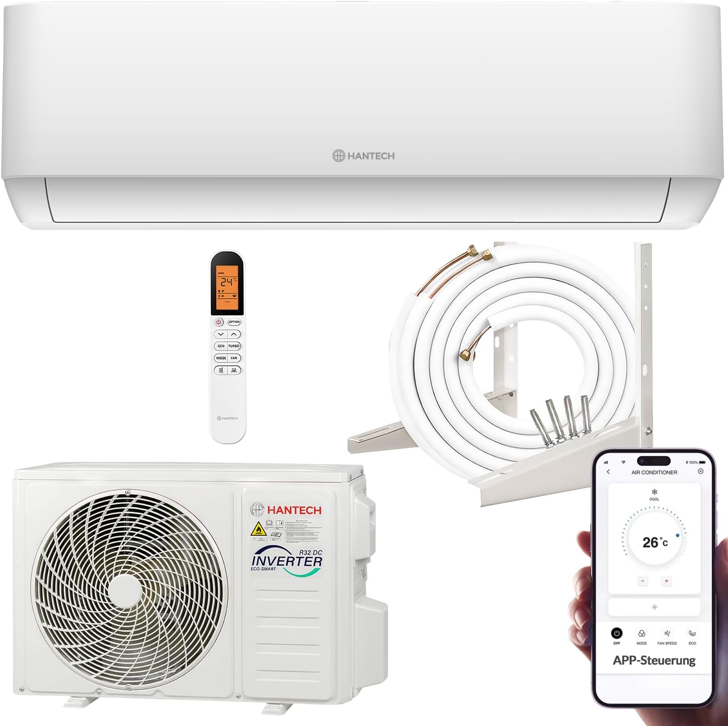 HANTECH Split aire acondicionado 12000 BTU H-PRO función de calefacción y refrigeración, filtro de aire, WIFI, material de montaje