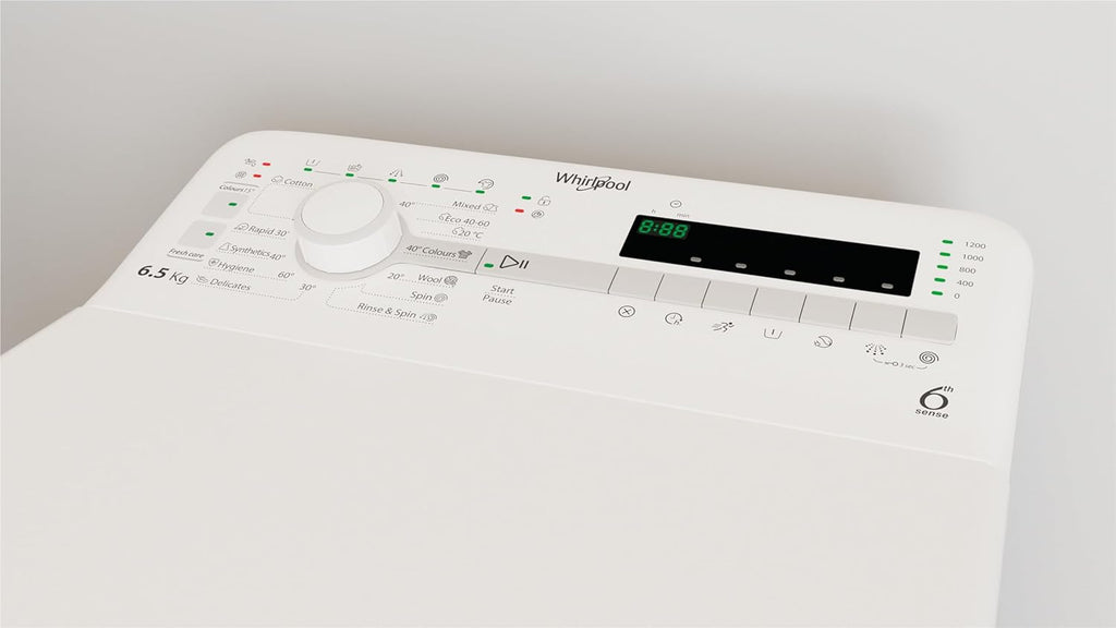 Whirlpool - Lavadora carga superior 6.5 kg TDLR 65230SS EU/N blanco, 1200 rpm, tecnología 6th sense y freshcare, motor universal, eficiencia NEL D