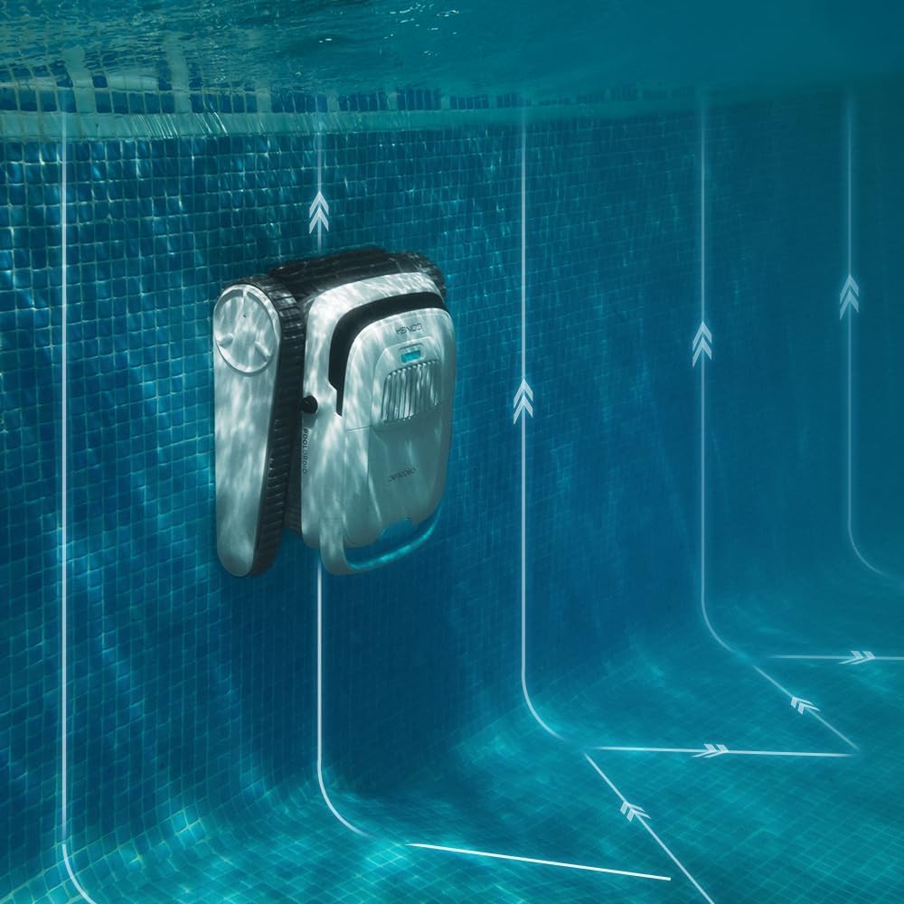 Cecotec Robot Limpiapiscinas para Fondos, Paredes y Línea de Flotación Conga Pooldroid 5000 TotalClean Pearl. Superficies 100m2, Pendiente Máx 90º, Limpieza Ordenada, Autonomía 100min, Capacidad 4L