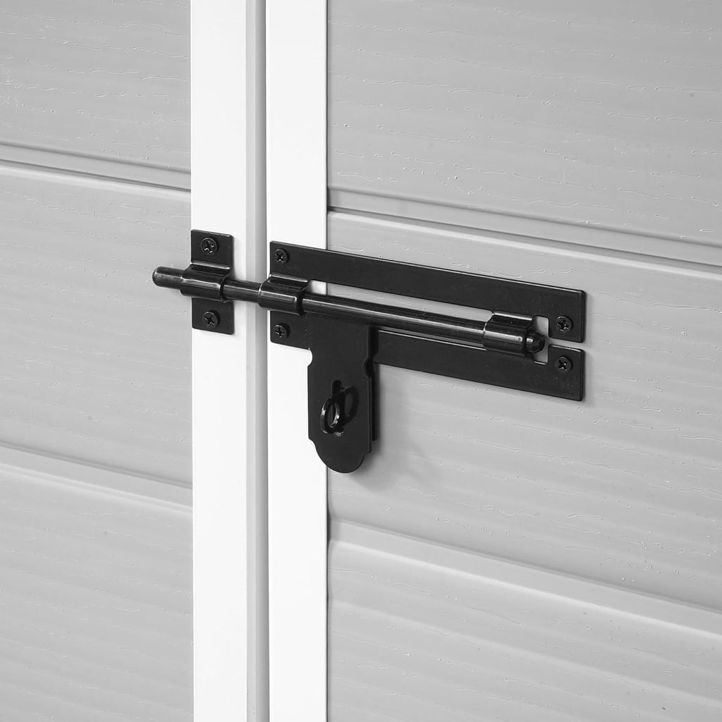 Wasabi - Caseta de Resina Jardín Unit 1.4 – Ventana Luz Natural - Suelo Incluido - Paneles 12mm de Espesor - Gris Blanco - Cobertizo PVC Almacenaje Exterior - 1,37m2 - Techo Plano