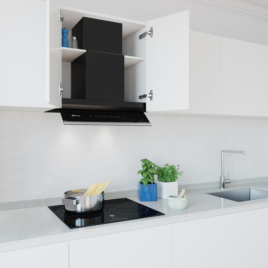 Balay – Campana Extractora Decorativa Integrable, 60 cm de ancho, 4 potencias de extracción, Instalación en Salida de Humos o Recirculación, Negro, 3BD967GN