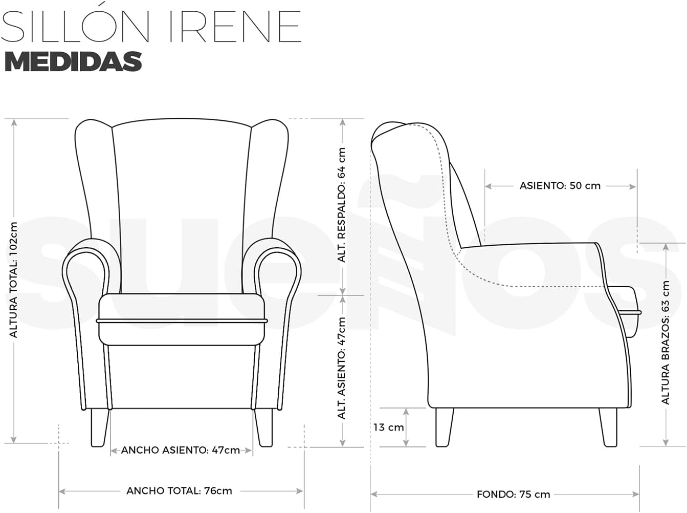 SUENOSZZZ-ESPECIALISTAS DEL DESCANSO SUEÑOS ZZZ - Sillón Irene, sillón orejero de Lactancia tapizado en Tela Anti Manchas Color Marrón, sillón butaca para Dormitorio, salón o habitación de bebé