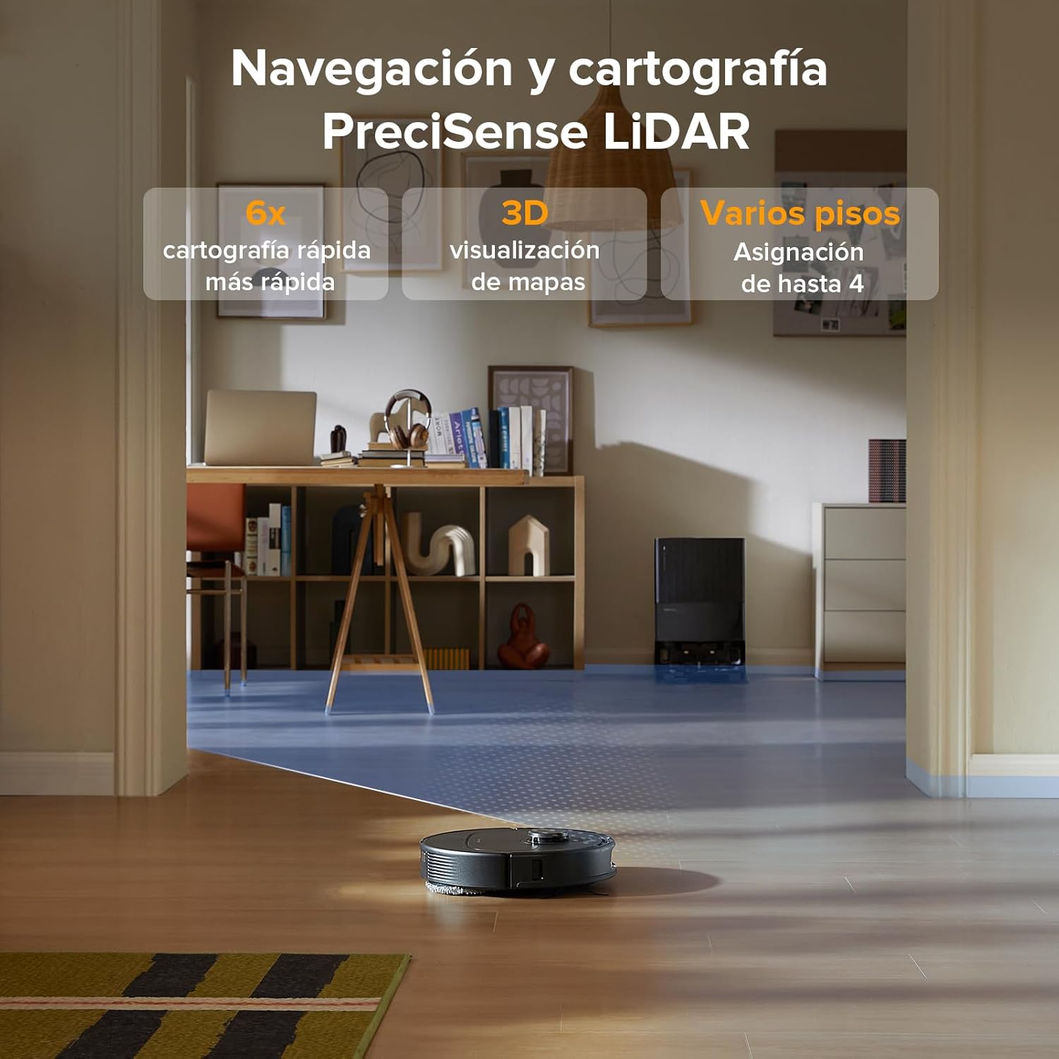 roborock Robot Aspirador QV 35A Set, 8000Pa de succión, Dos mopas giratorias elevables, cepillos antienredos, tecnología reactiva para Evitar obstáculos, navegación y mapeo,Negro