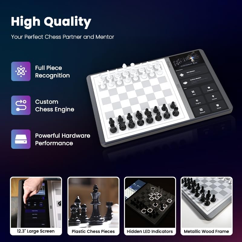 Chessnut EVO AI Chessboard - Motor Maia Integrado, BOT de ajedrez Personalizable, reconocimiento Completo de Piezas, soporta Plataformas Principales, diseño Inteligente Todo en uno