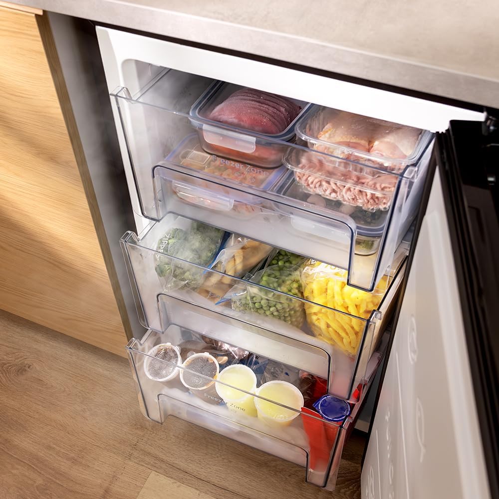 Cecotec Congelador Vertical Sobremesa 97 L Bolero CoolMarket TF 97 Inox, Clase Energética E, Diseño compacto, Puerta reversible, 3 Cajones, Medidas 55,1 x 57,5 x 83,5 cm, Color Inox