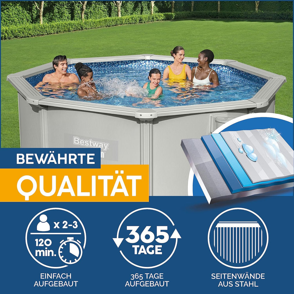Bestway Hydrium - Piscina de Pared de Acero con Filtro de Arena, diámetro de 300 x 120 cm, Gris, Redonda