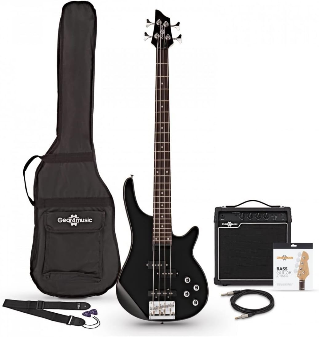Bajo Eléctrico Con Amplificador De 15 W Chicago de Gear4music 4 Cuerdas Negro