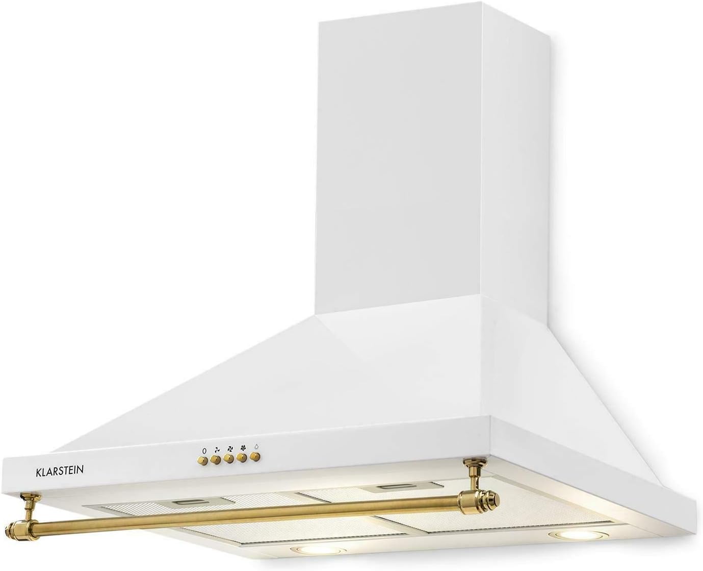 Klarstein Montblanc - Campana extractora 60 cm de pared cocina, 3 niveles, Extracción hasta 610 m³/h, Potencia 165W, Juego montaje incluido, Extractor con salida de aire, Filtro aluminio, LED, Blanco