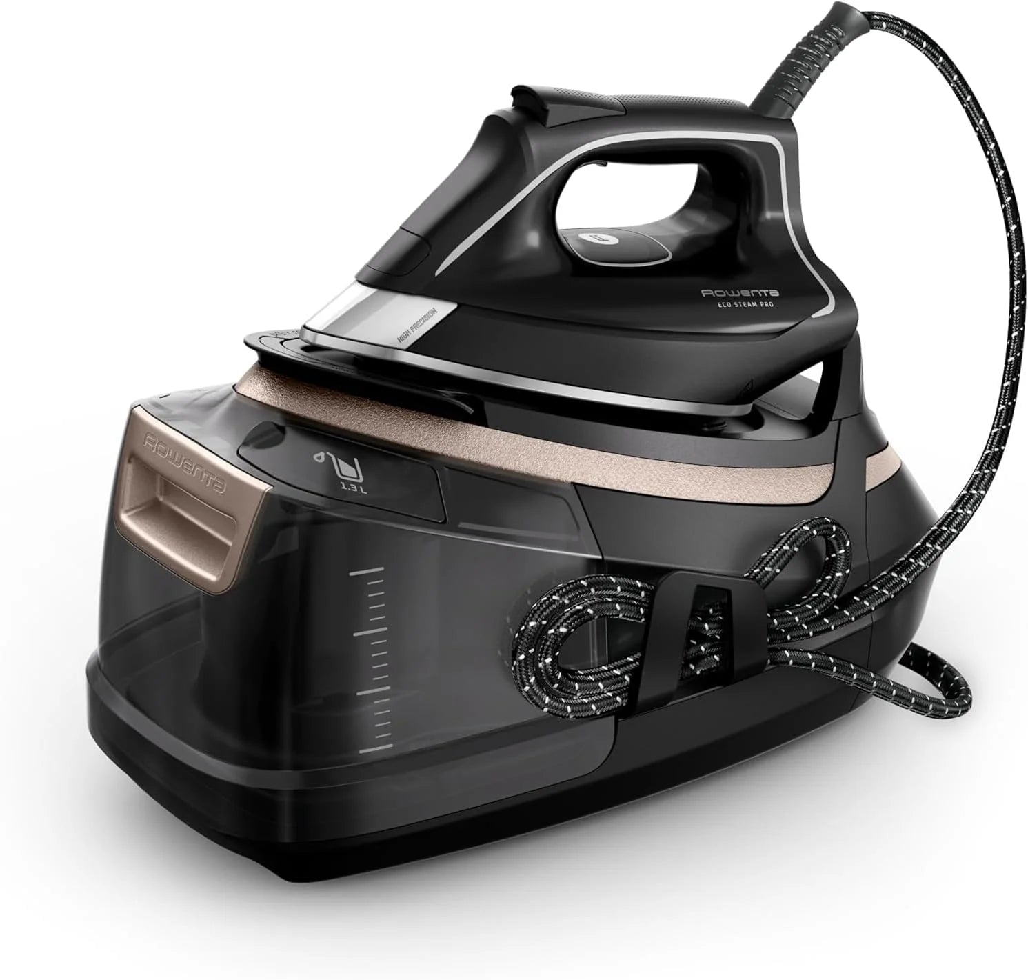 Rowenta Silence Steam Pro – Ironing Center, Unlimited Autonomy, 8 Bars, Steam Boost 600 g/min, Microsteam Sole, ECO Function and Lime Reservoir, 1.3 Litres, Black and Grey, DG9248