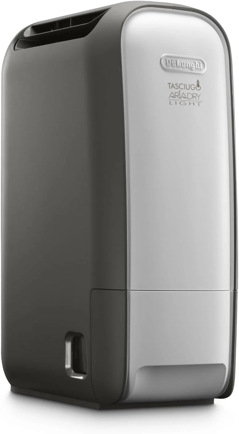De'Longhi Tasciugo AriaDry Light – Portable Dehumidifier with Zeolite Technology and Ionizer, Removes up to 6 L/Day, Dry Clothes, Anti-Mould and Quiet, Swing and Timer Function, Grey (DNS65)