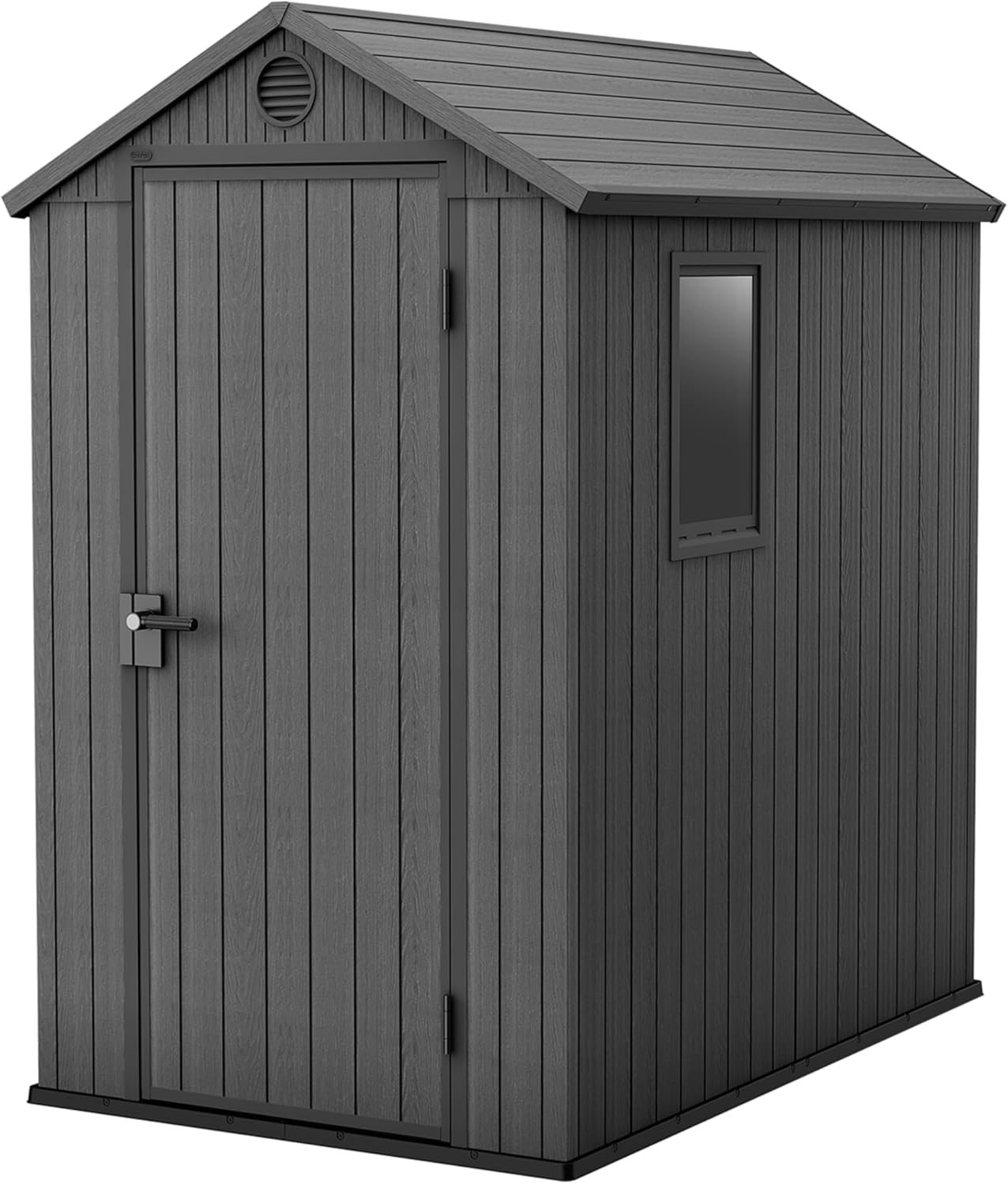 KETER Darwin 4x6 Caseta de jardín, 125.8 x 184.5 x 205 cm y 2.2 m2, Suelo, Sistema de ventilación, Puerta y Ventana, Resistente al Agua, Color Gris